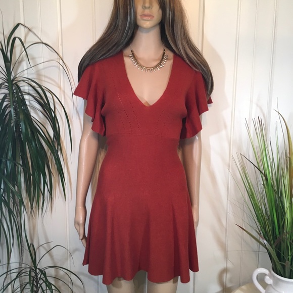 NWOT FREE PEOPLE FLUTTER SLEEVE KNIT DRESS - Picture 3 of 6